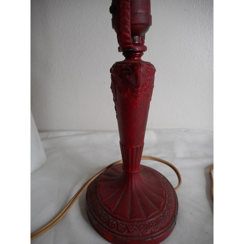 Antique Red Boudoir Desk lamp Metal Floral Basket - Picture 8 of 13